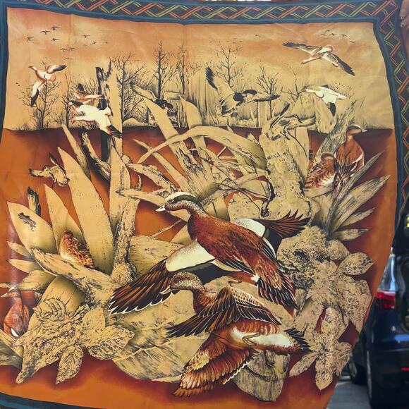 The Vera Shop Vintage Silk Scarf Hunting Print Outdoorsy Classic Ducks - Picture 2 of 7